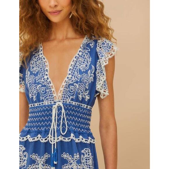 Farm Rio Romantic Richelieu Maxi Dress in Blue XS - Picture 2 of 4